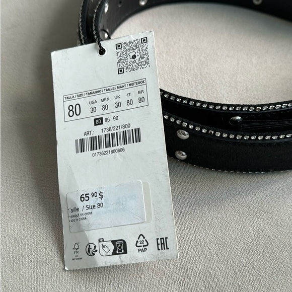 ZARA Limited Edition Rhinestone Leather Belt - Picture 11 of 14